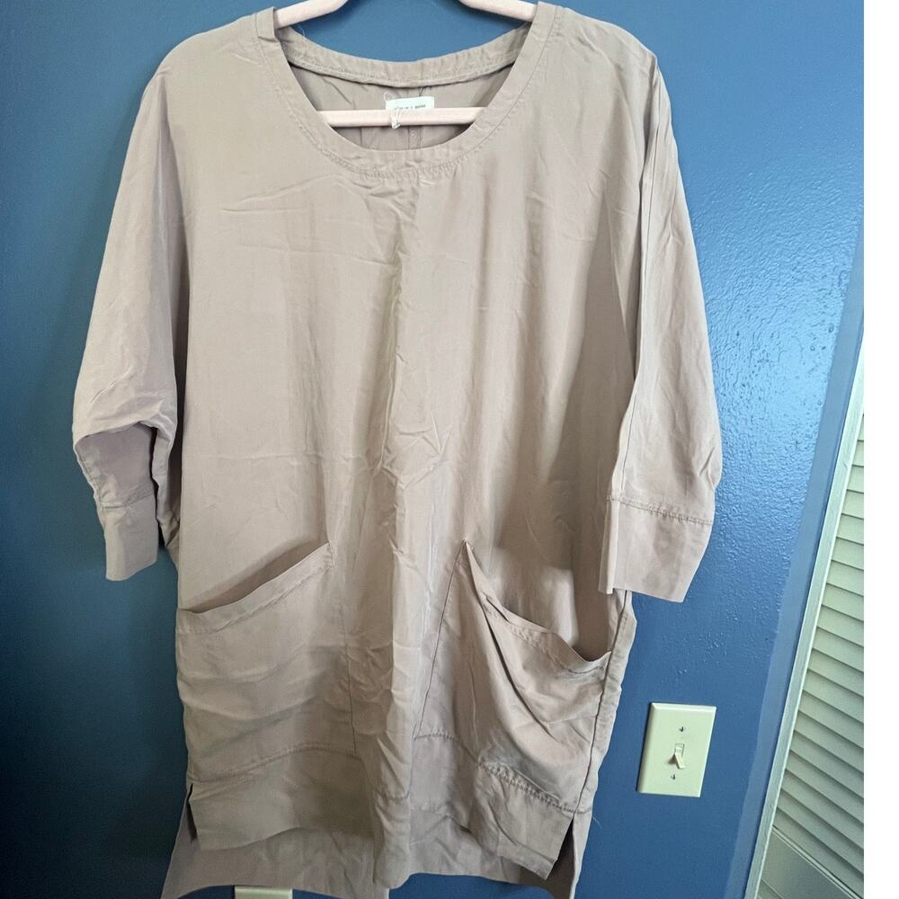 Silence + Noise Oversized Pocket Tunic 1/2 sleeve dolman Taupe Blush Size Small